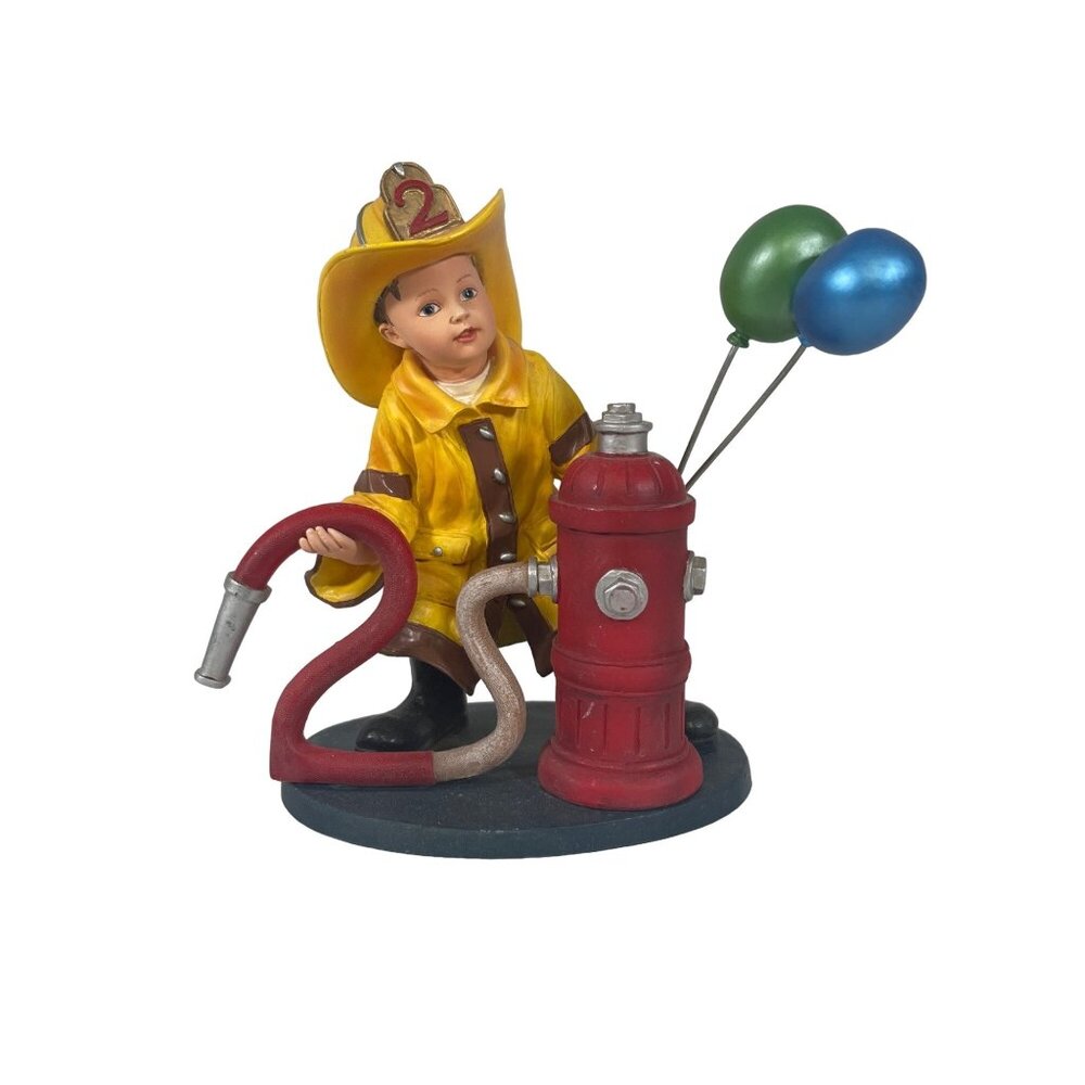 Vanmark Red Hats Second Birthday Figurine Handcrafted Yellow Coat Fire Hydrant